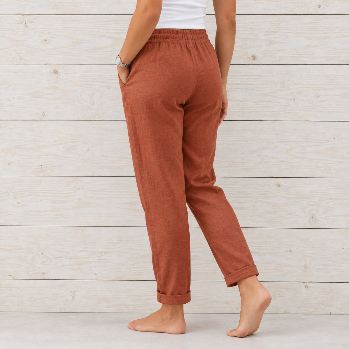 (Compre 1 Leve 2) Calça Cagliari em Linho de Algodão e Cós Ajustável