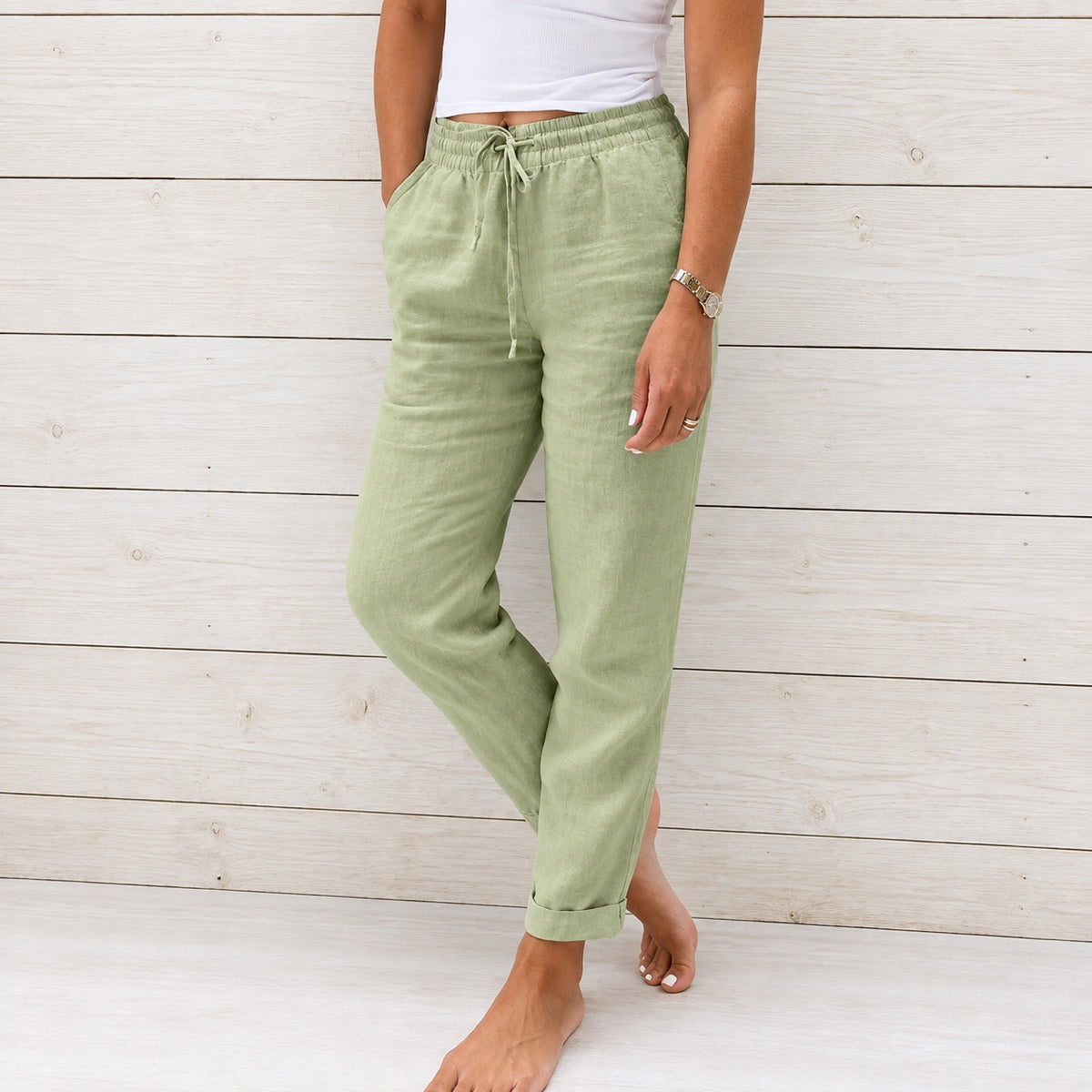(Compre 1 Leve 2) Calça Cagliari em Linho de Algodão e Cós Ajustável