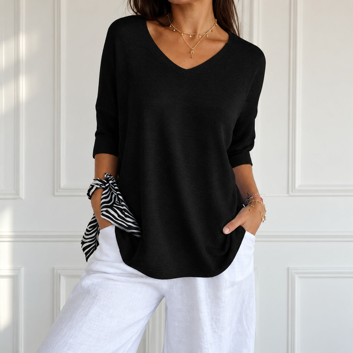 Kit 3 Blusas Luna em Malha Leve Decote V