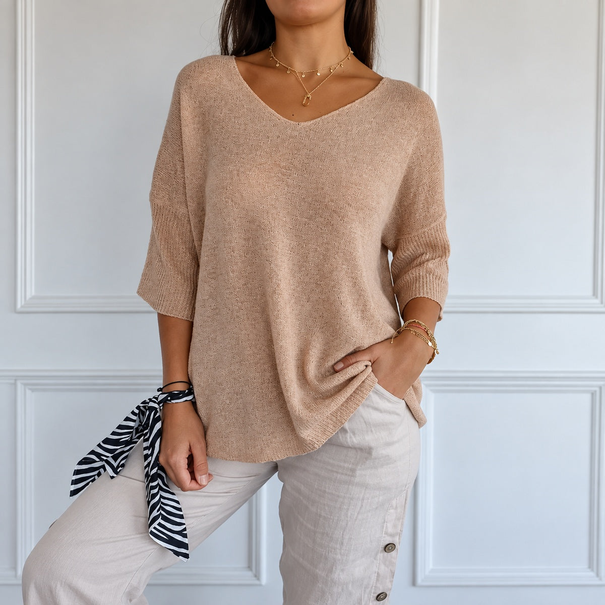 Kit 3 Blusas Luna em Malha Leve Decote V