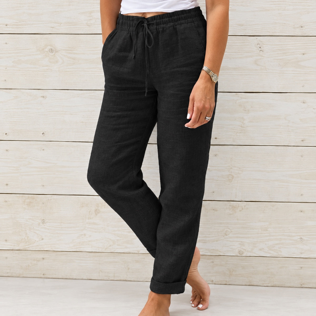 (Compre 1 Leve 2) Calça Cagliari em Linho de Algodão e Cós Ajustável