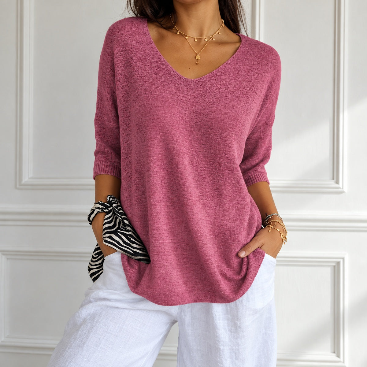 Kit 3 Blusas Luna em Malha Leve Decote V