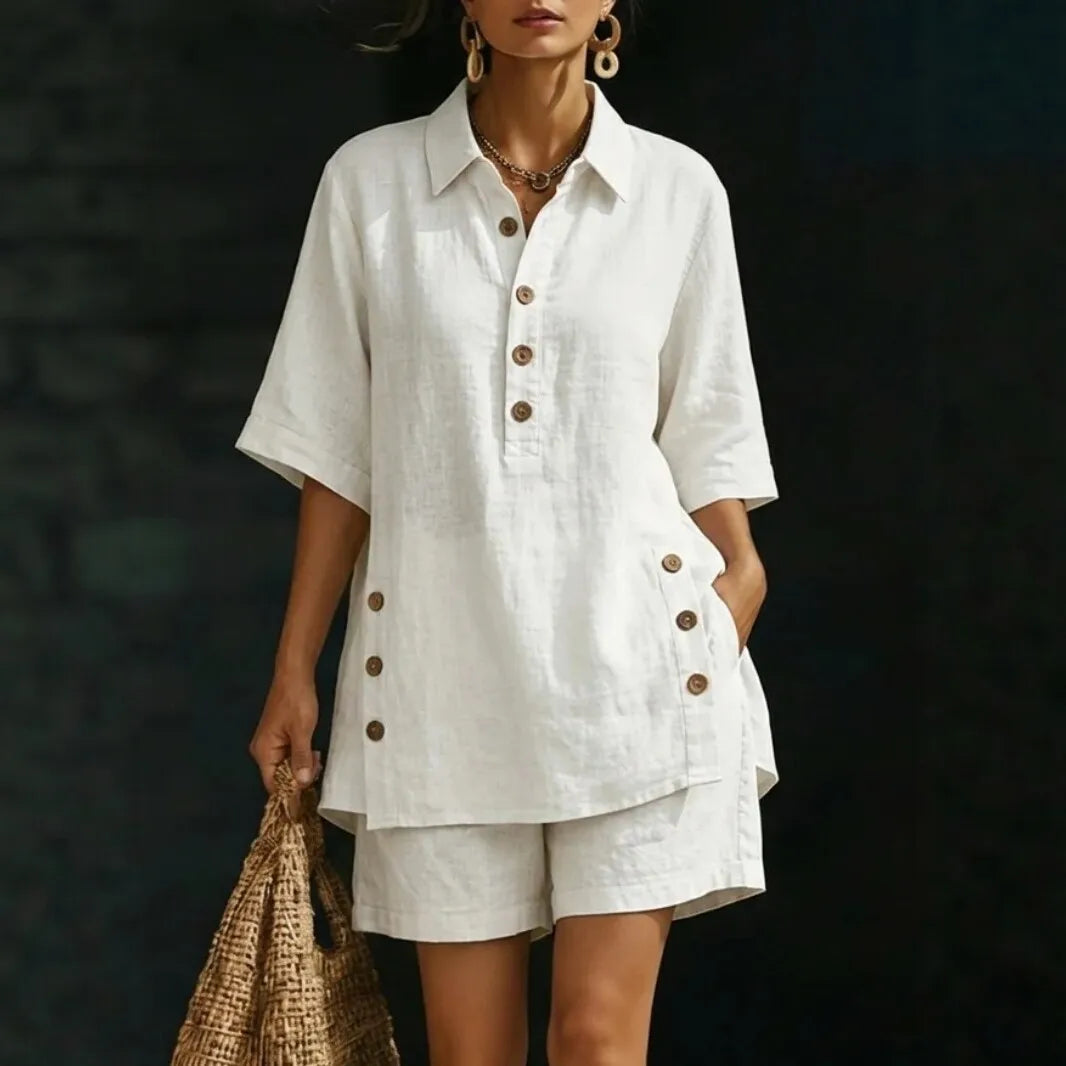 Conjunto Velena branco em linho de algodão Zary Moda