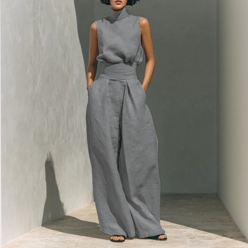 Conjunto Lysenne cinza em linho de algodão Zary Moda
