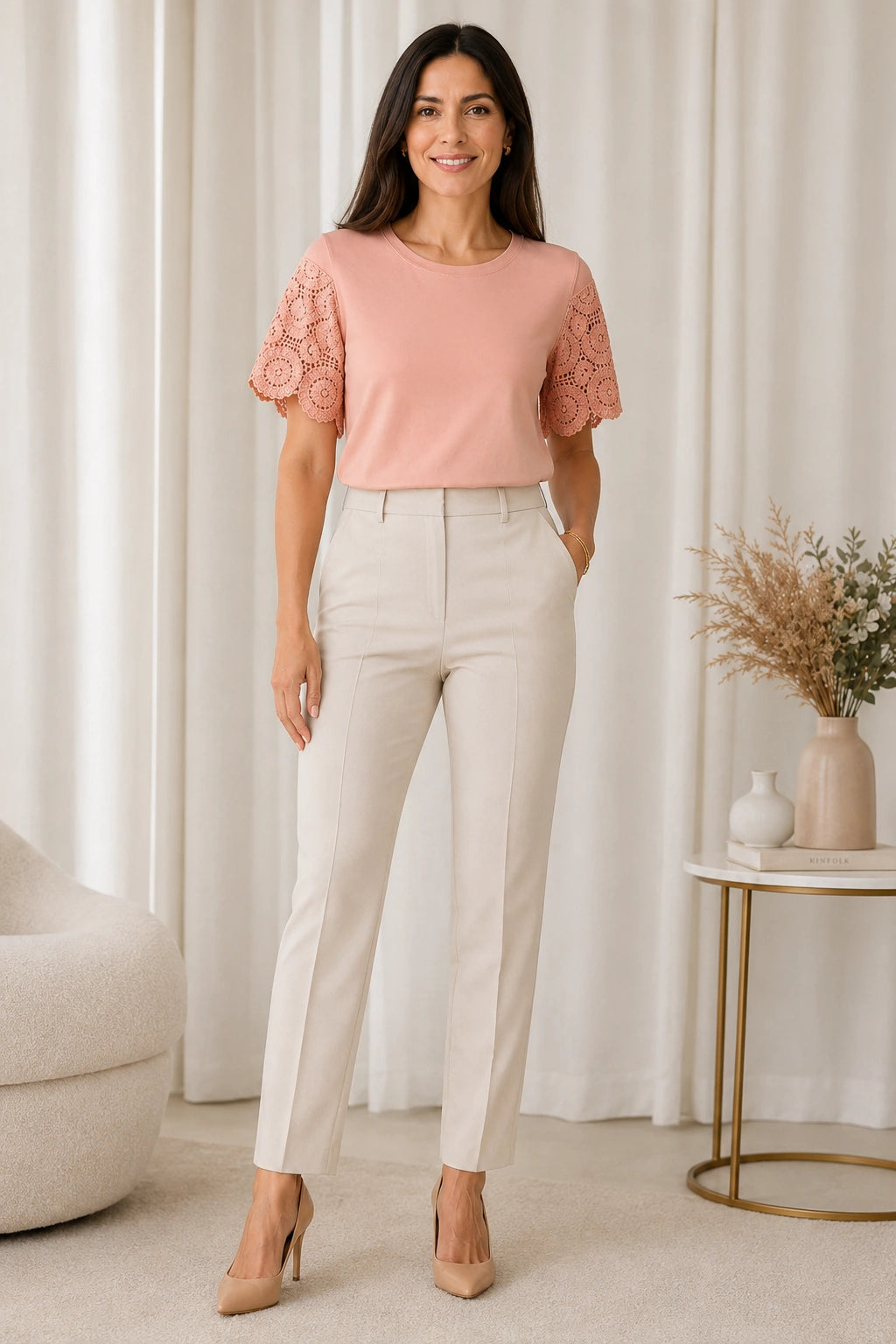 Blusa Confortável com Manga em Crochê Geisa - Rosa - imagem 9
