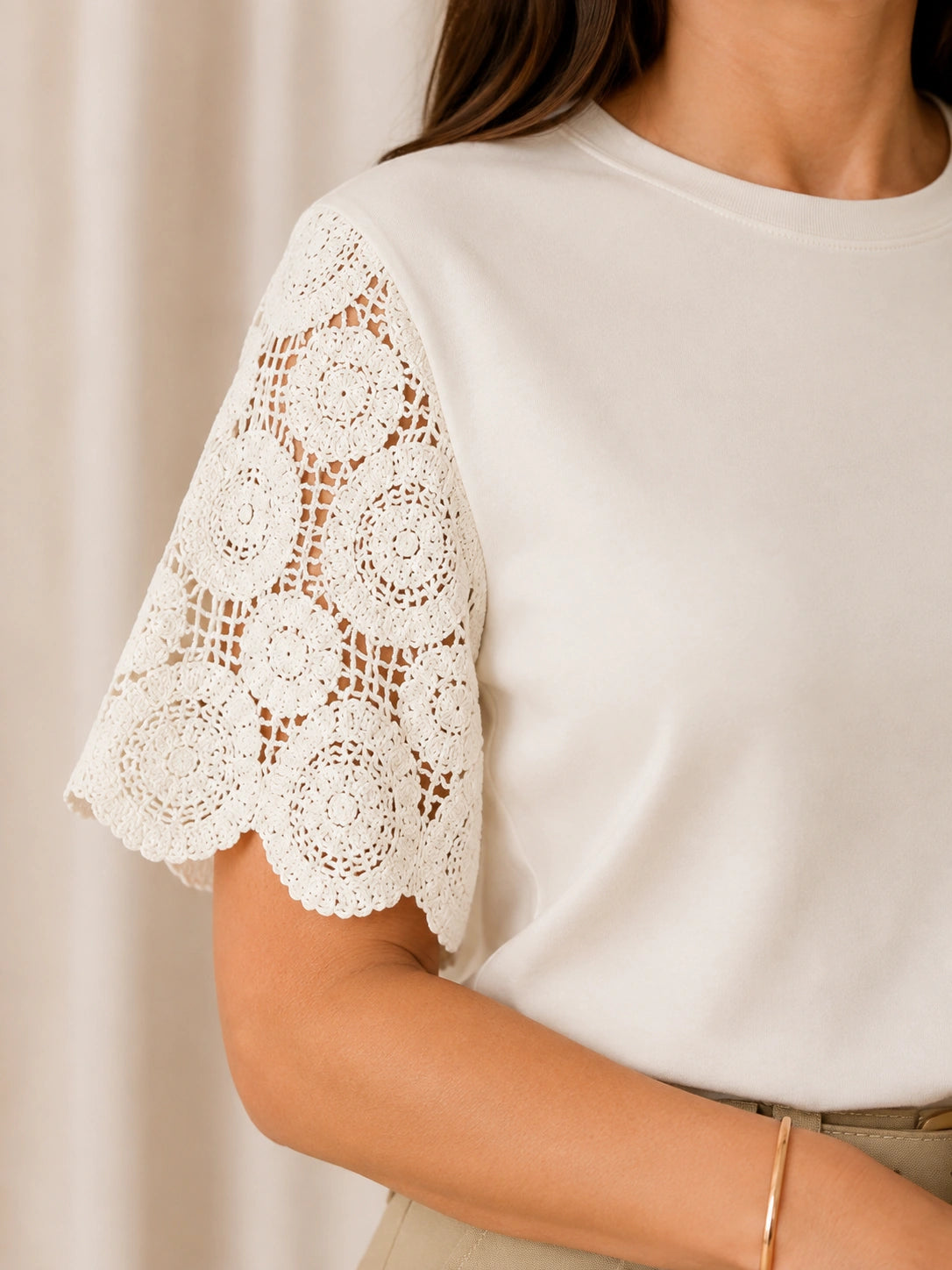 Blusa Confortável com Manga em Crochê Geisa - Branca - imagem 7