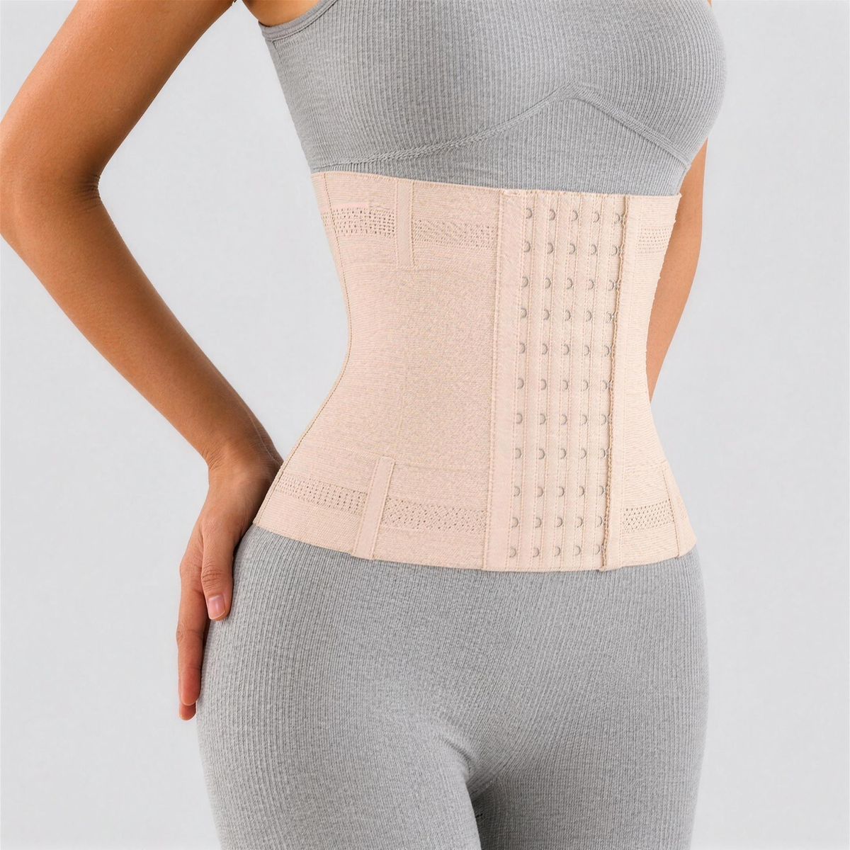 Cinta Modeladora CurveFit Bege — detalhe dos colchetes de ajuste — Zary Moda