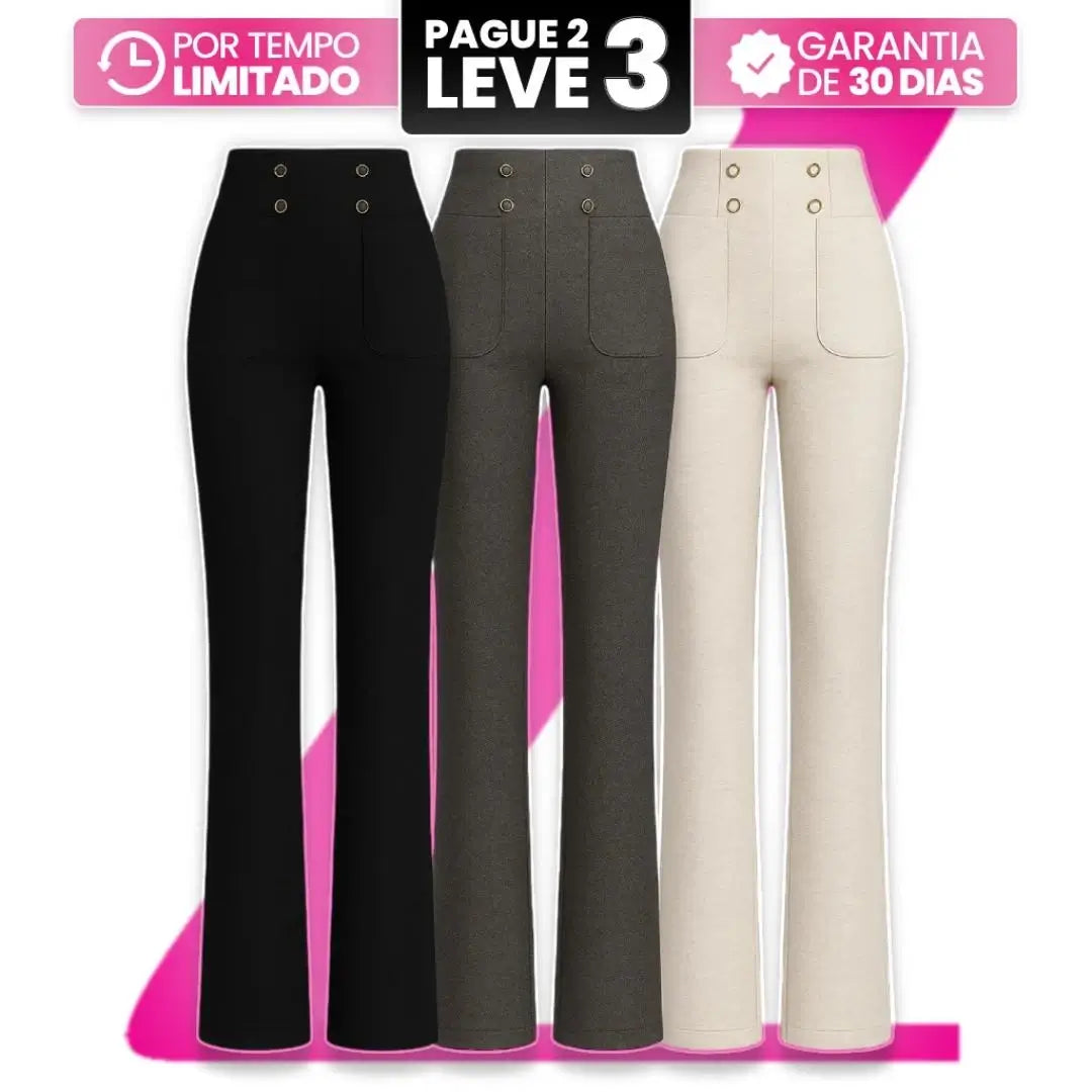 Kit Calça Feminina Solena preta, cinza e branca - leve 3 pague 2