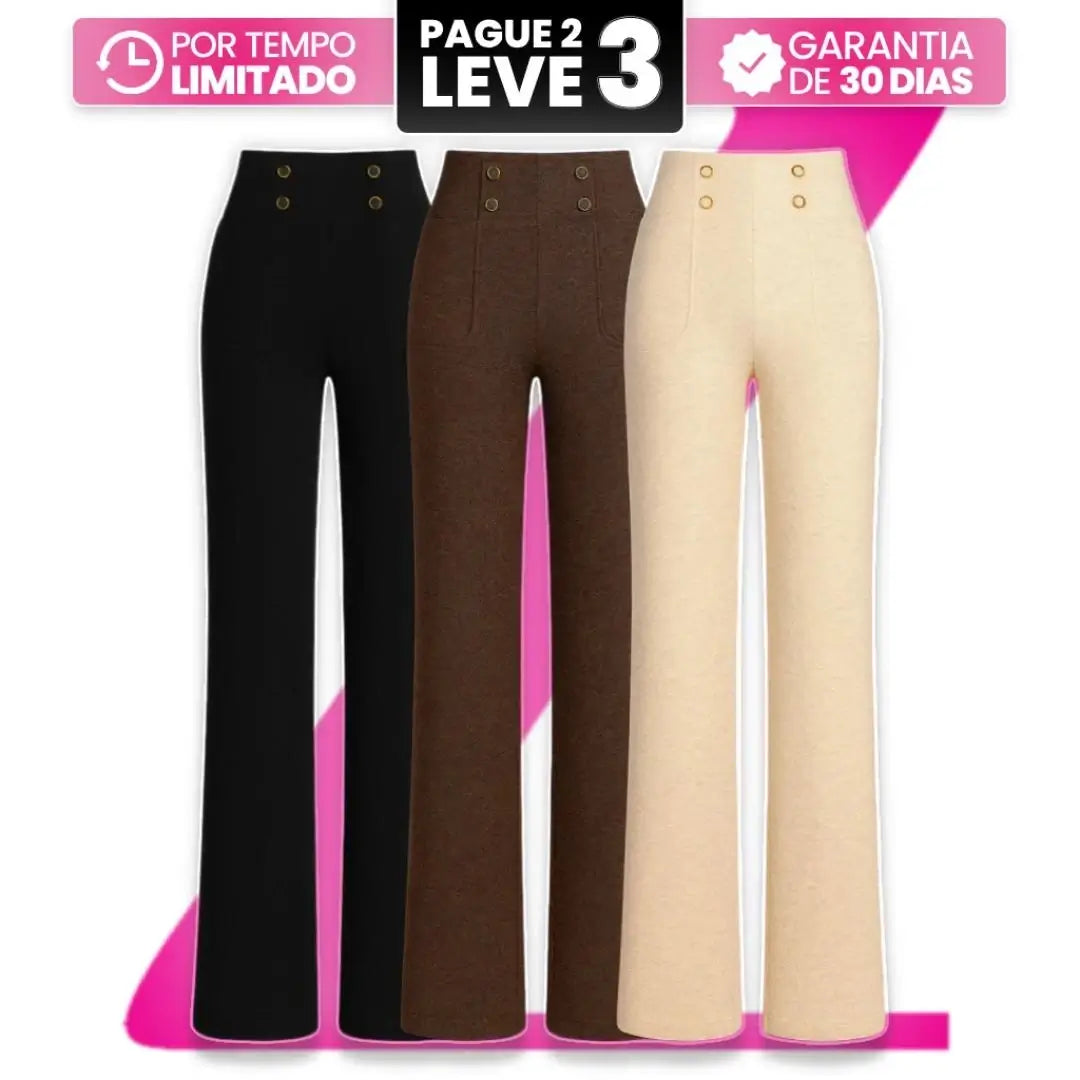 Kit Calça Feminina Solena preta, marrom e bege - leve 3 pague 2
