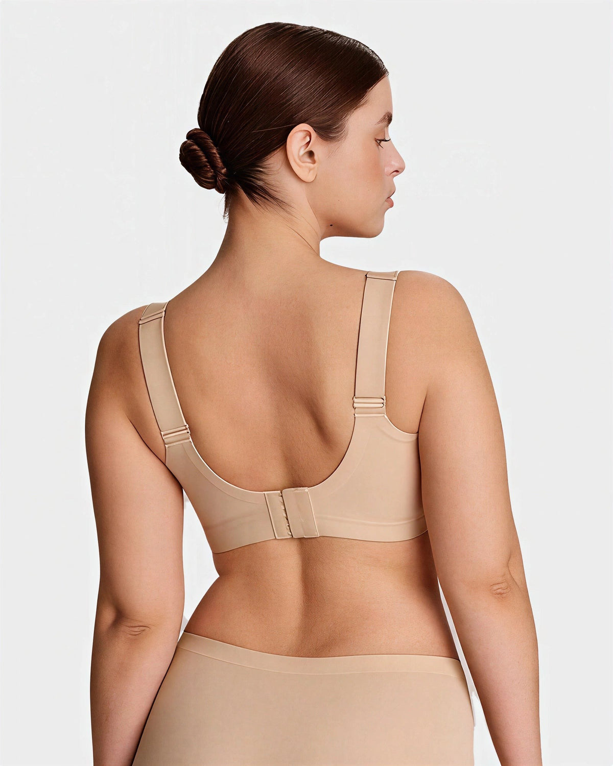 Costas do sutiã BelleForma com laterais largas e fecho