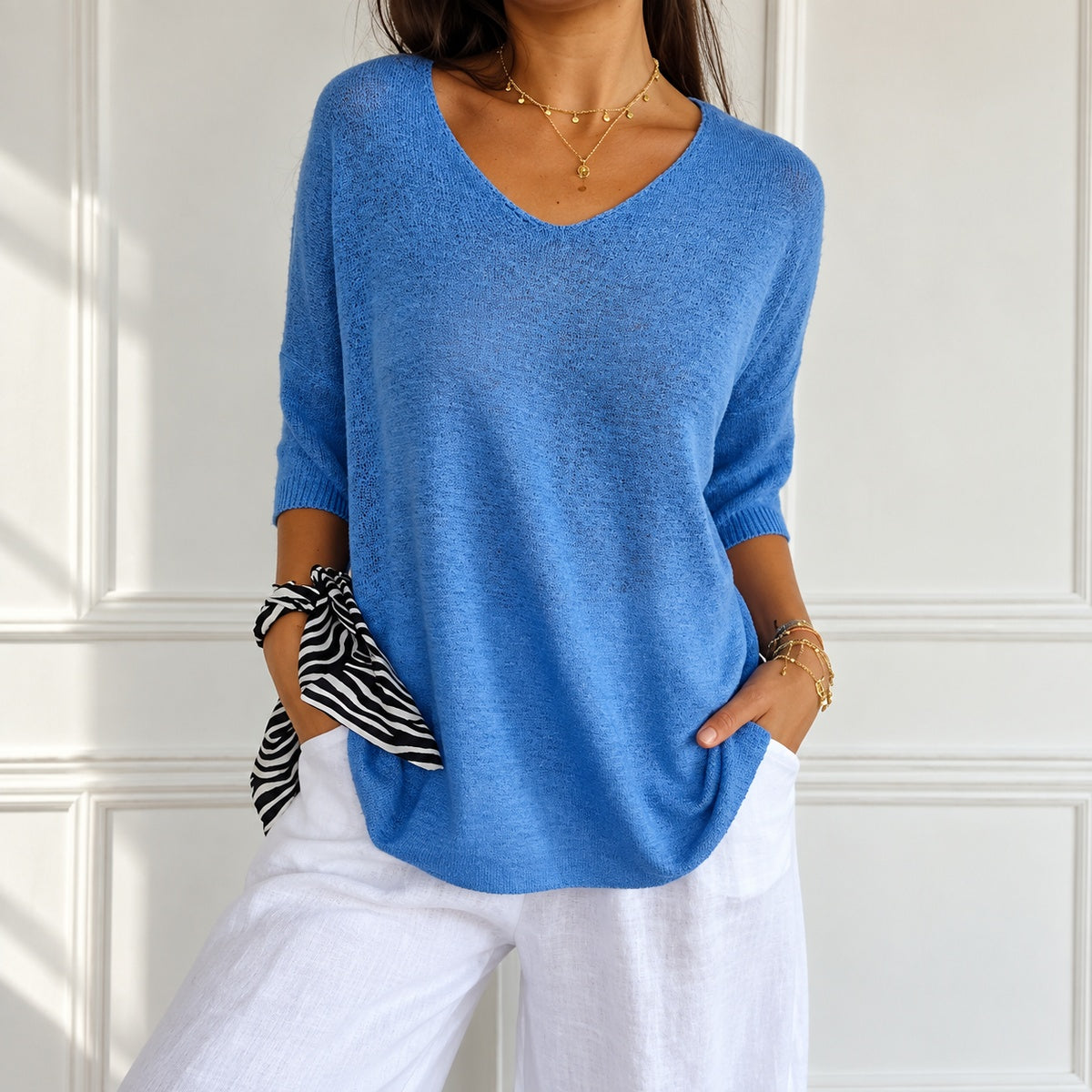 Kit 3 Blusas Luna em Malha Leve Decote V