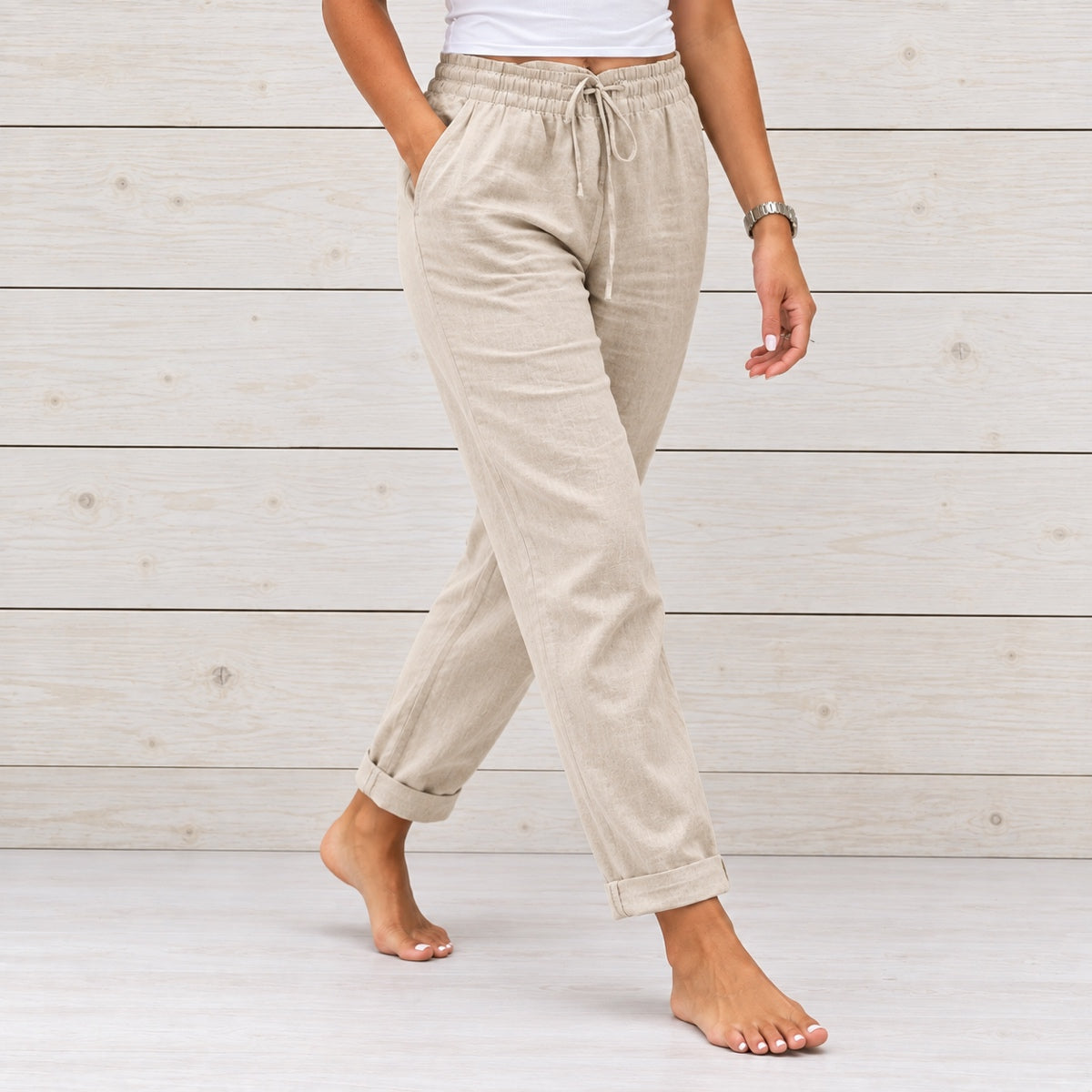 (Compre 1 Leve 2) Calça Cagliari em Linho de Algodão e Cós Ajustável