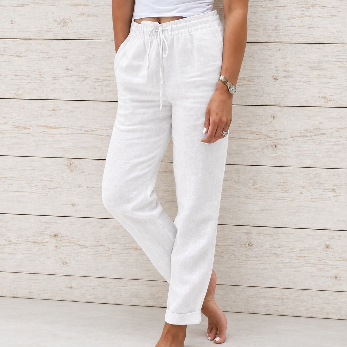 (Compre 1 Leve 2) Calça Cagliari em Linho de Algodão e Cós Ajustável