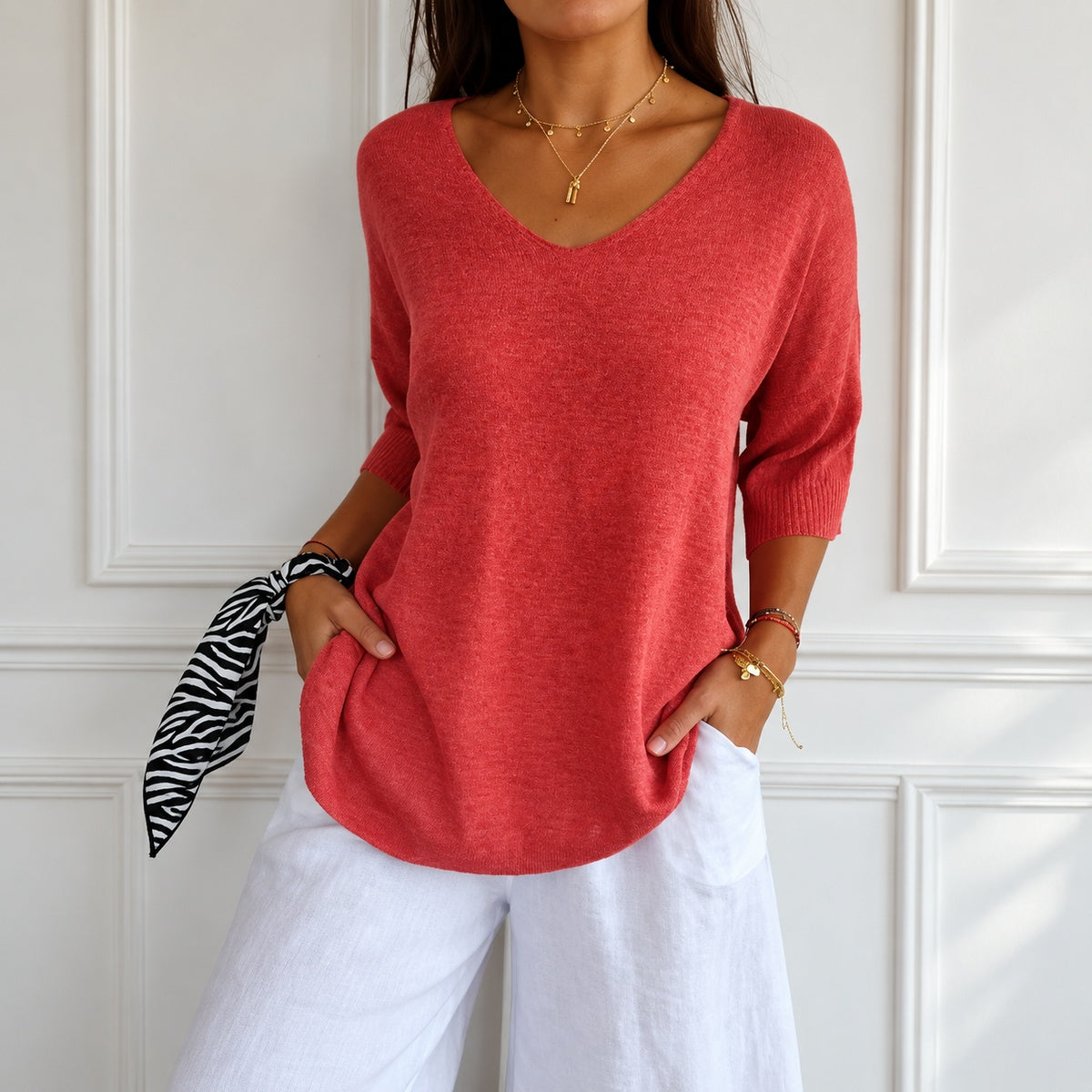 Kit 3 Blusas Luna em Malha Leve Decote V