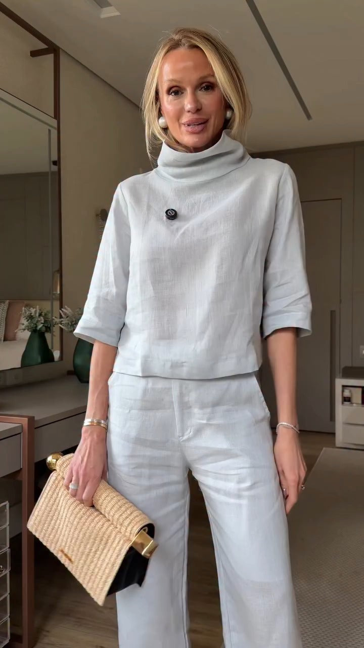 Conjunto 100% Linho Natural Zary Moda - frente