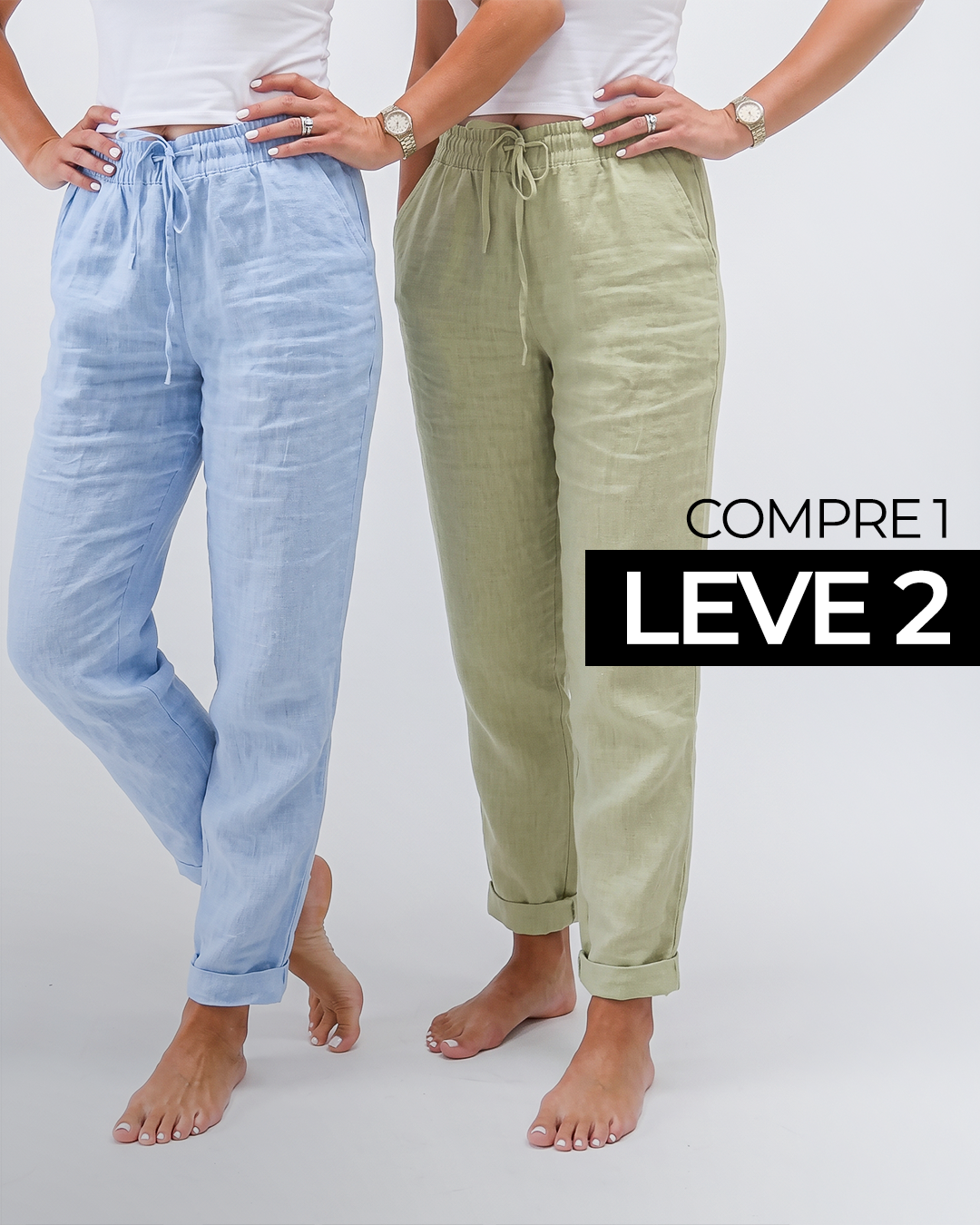 (Compre 1 Leve 2) Calça Cagliari em Linho de Algodão e Cós Ajustável