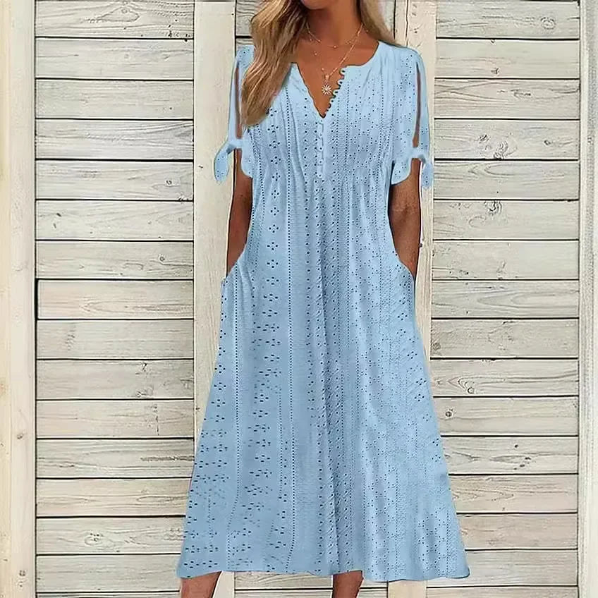 Vestido de Renda Jana - Gola em V de Manga Curta — Zary Moda