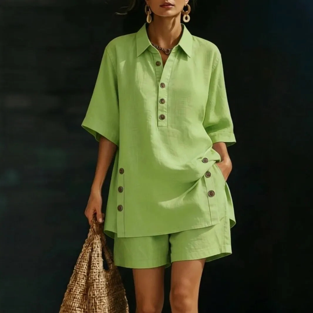 Conjunto Velena verde em linho de algodão Zary Moda