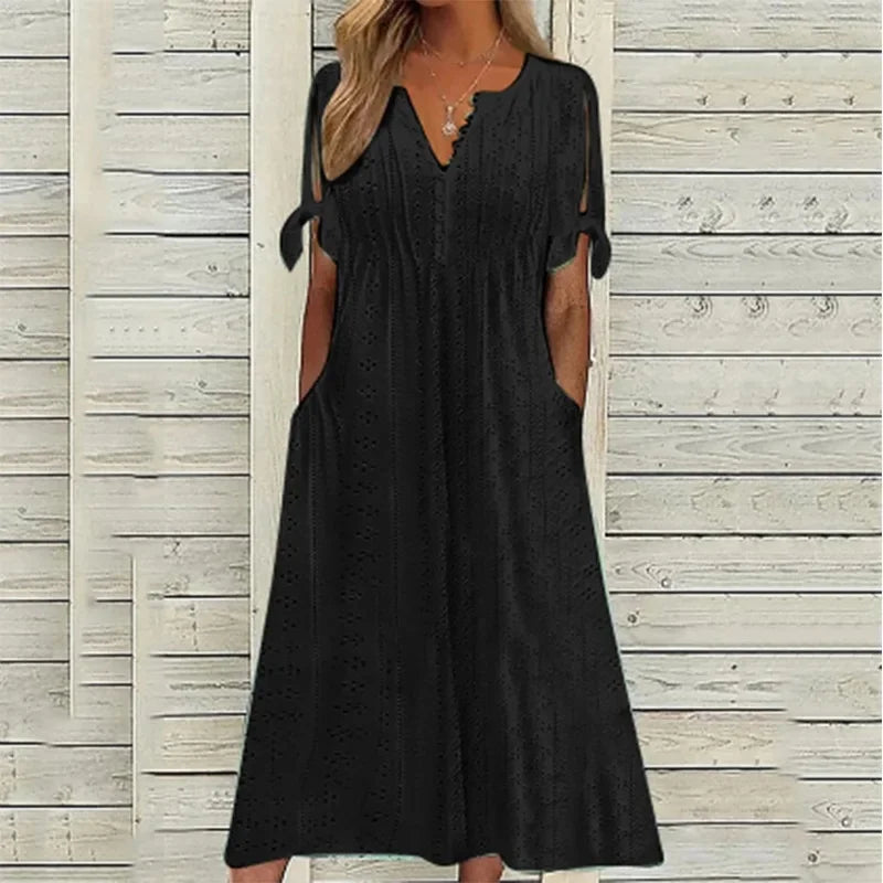 Vestido de Renda Jana - Gola em V de Manga Curta — Zary Moda