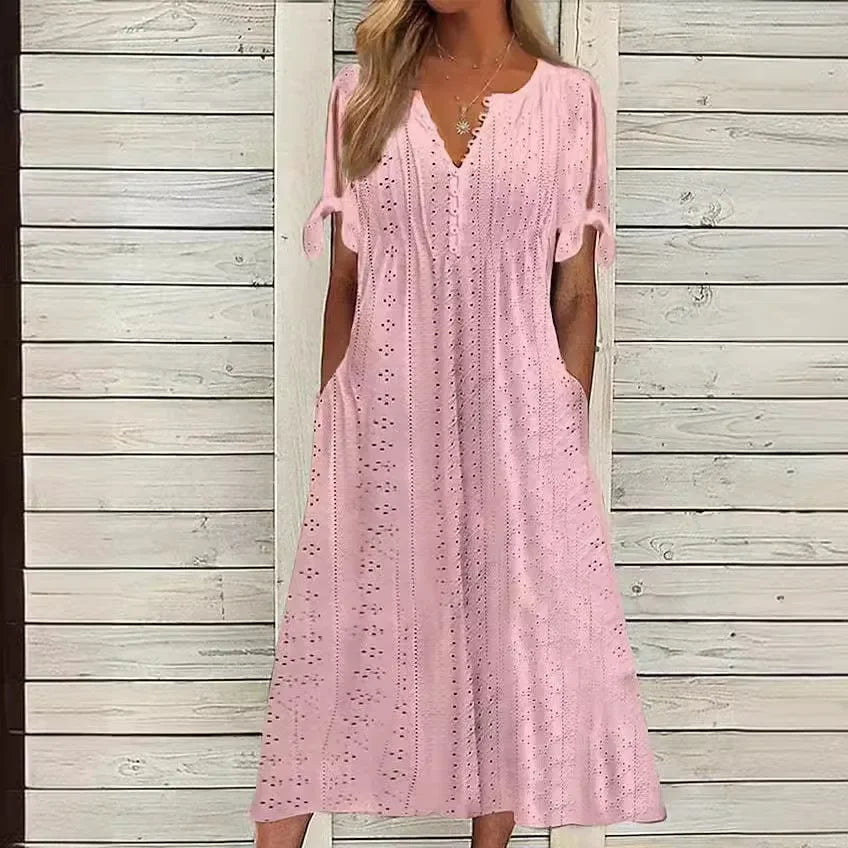 Vestido de Renda Jana - Gola em V de Manga Curta — Zary Moda