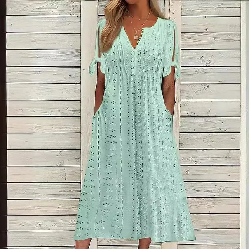 Vestido de Renda Jana - Gola em V de Manga Curta — Zary Moda