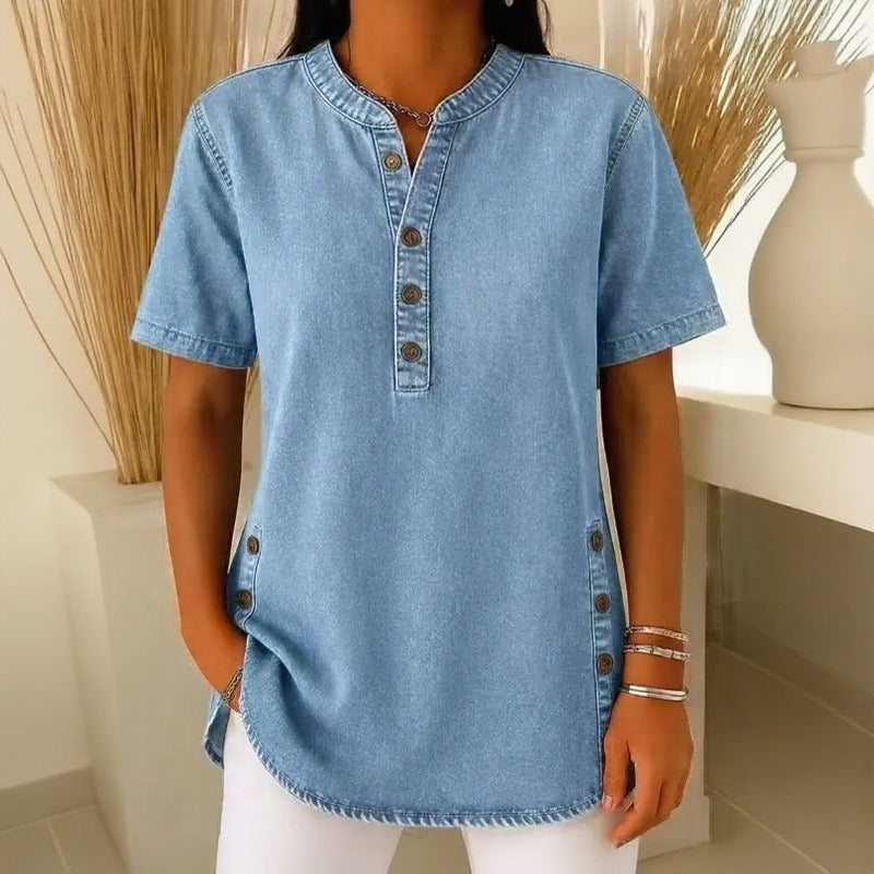 Blusa Jeans Calenny Com Acabamento Estonado e Caimento Soltinho