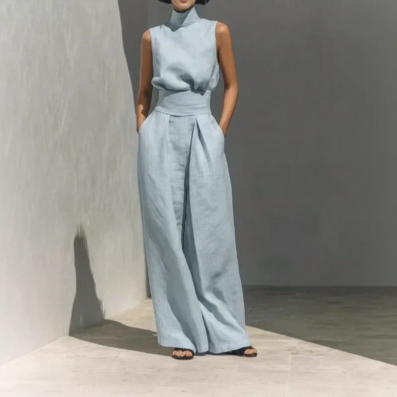 Conjunto Lysenne azul claro em linho de algodão Zary Moda