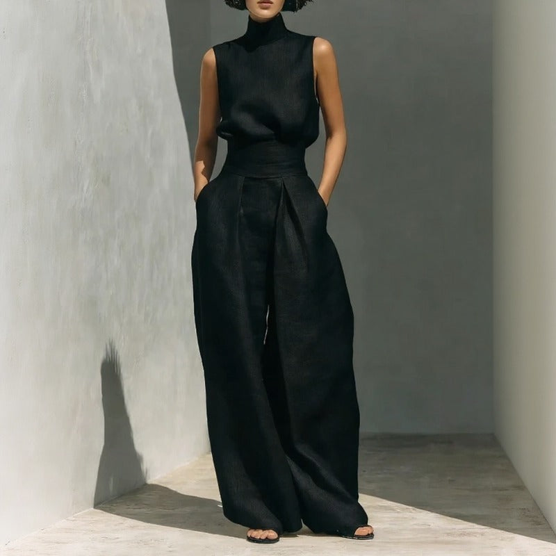 Conjunto Lysenne preto em linho de algodão Zary Moda
