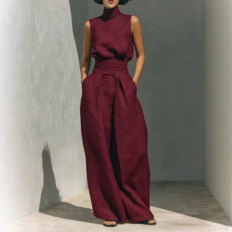 Conjunto Lysenne vinho em linho de algodão Zary Moda