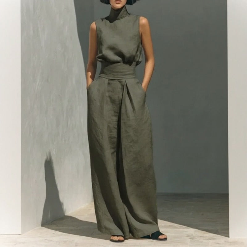 Conjunto Lysenne verde em linho de algodão Zary Moda