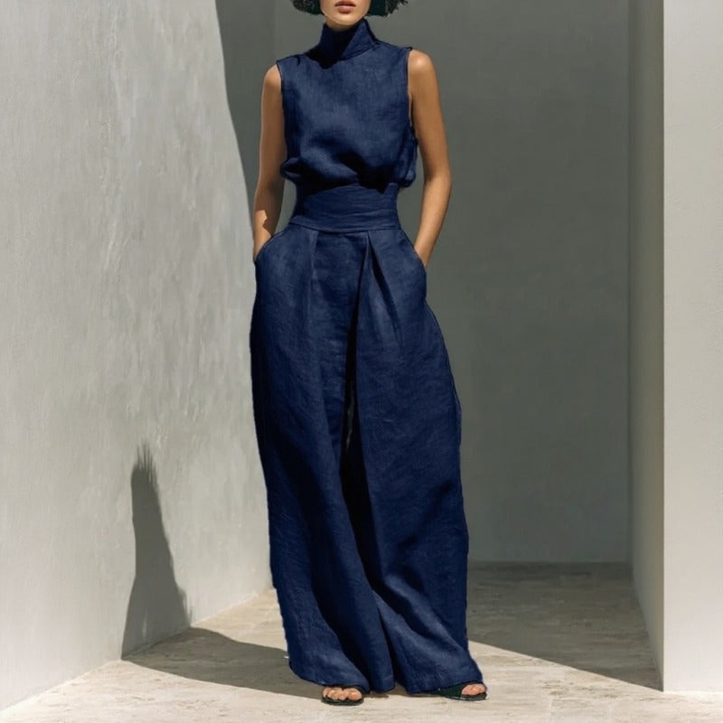 Conjunto Lysenne azul marinho em linho de algodão Zary Moda
