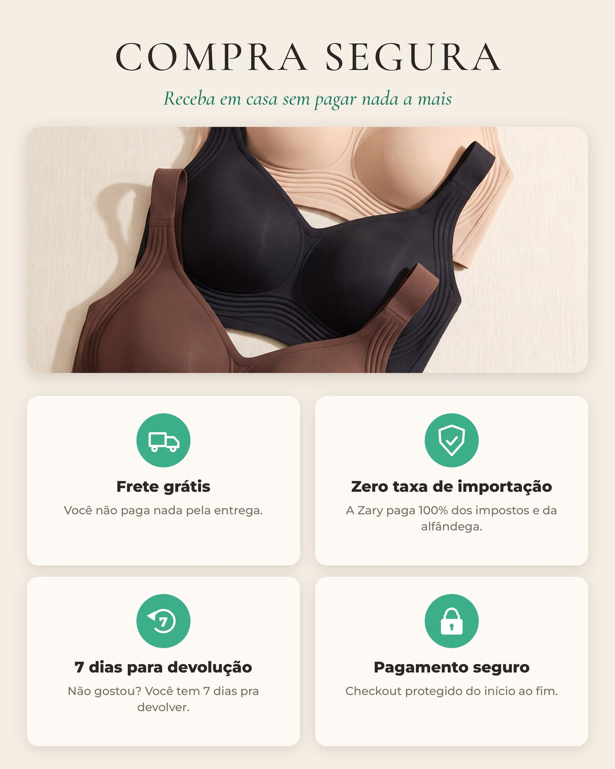 Compra segura na Zary Moda: frete grátis, zero taxa de importação e 7 dias para devolução