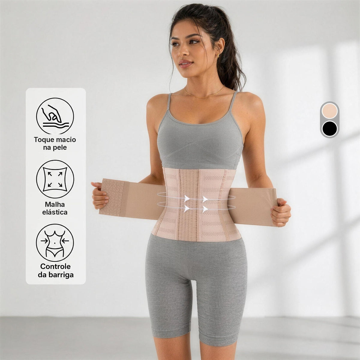 Cinta Modeladora Aurora Shape™ bege com faixas laterais de ajuste
