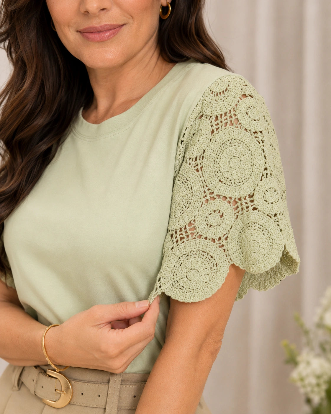 Blusa Confortável com Manga em Crochê Geisa - Verde - imagem 2