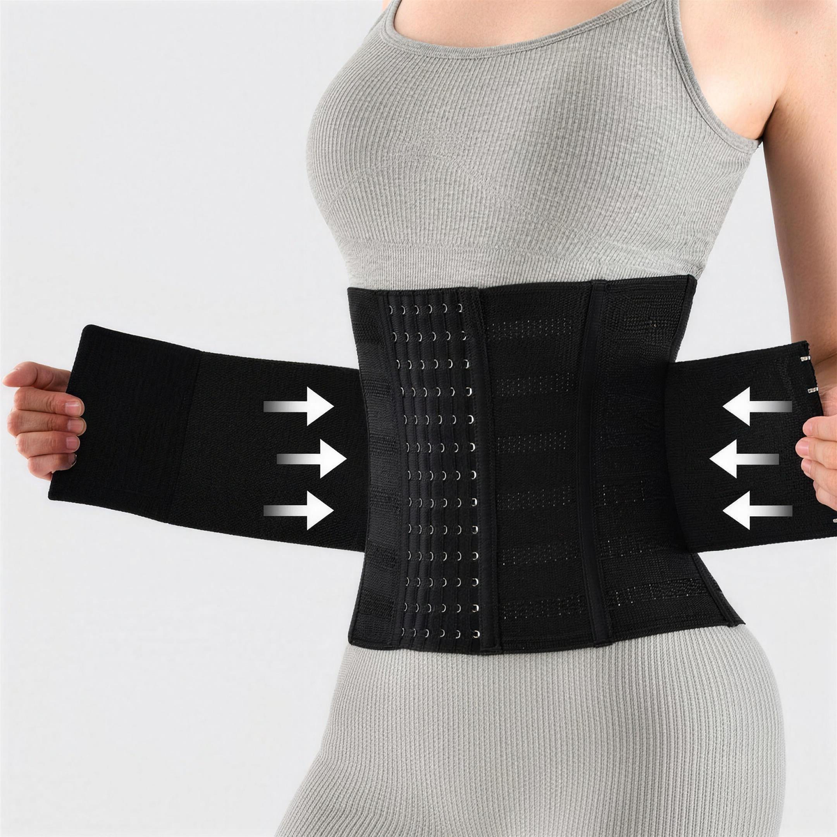 Cinta Modeladora CurveFit Preta — vista lateral com faixas de compressão — Zary Moda