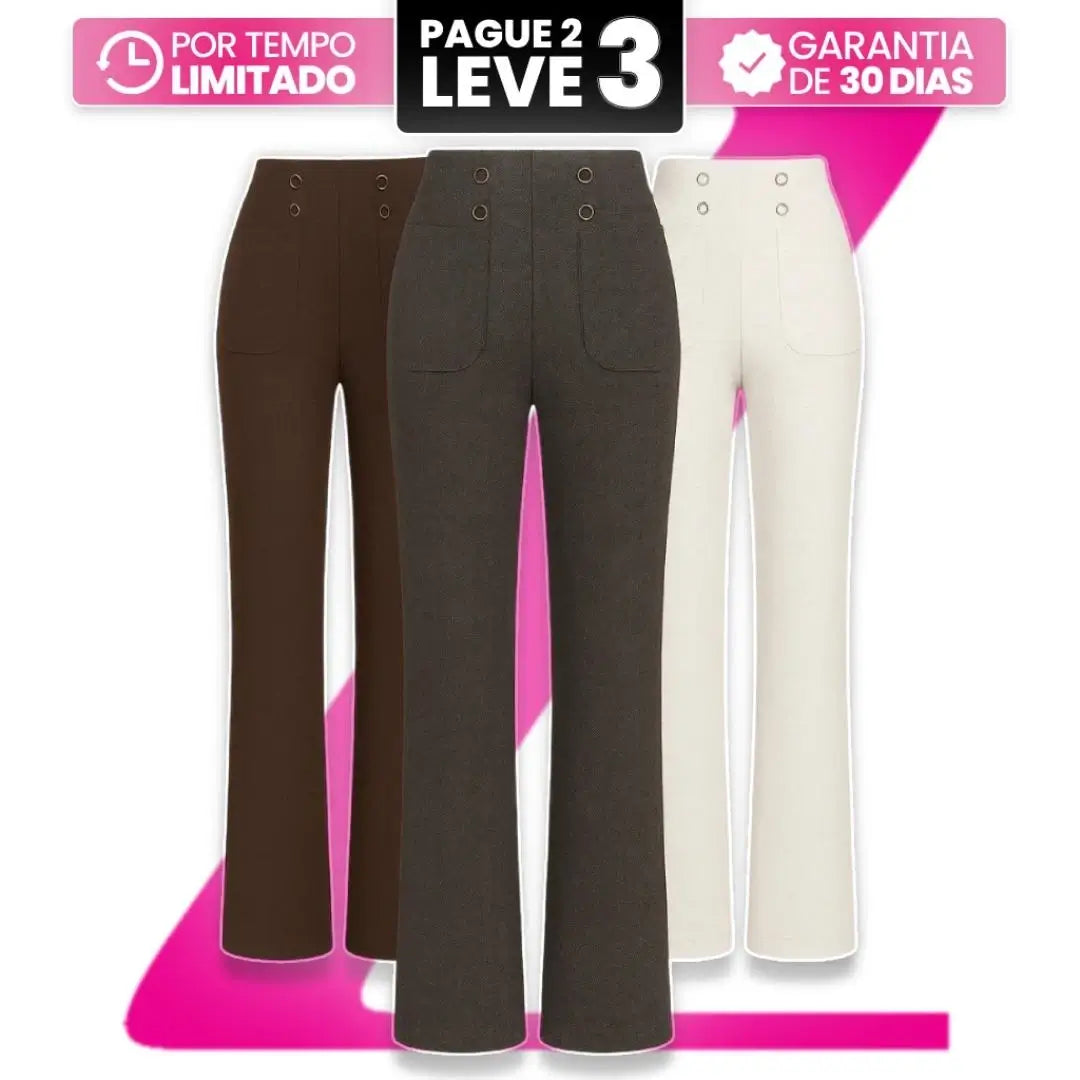 Kit Calça Feminina Solena cinza, marrom e branca - leve 3 pague 2