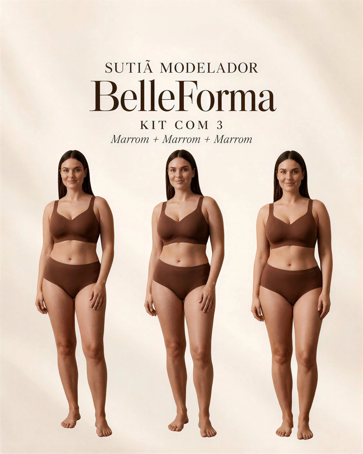Kit 3 Sutiãs BelleForma marrom
