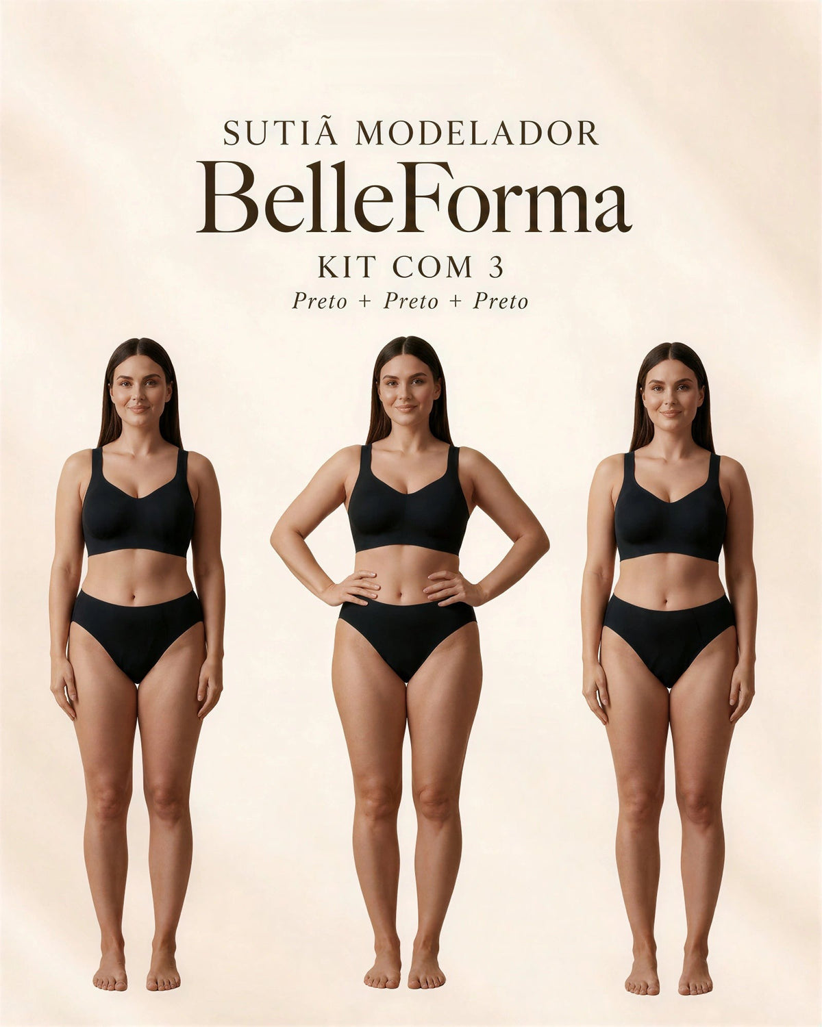 Kit 3 Sutiãs BelleForma preto