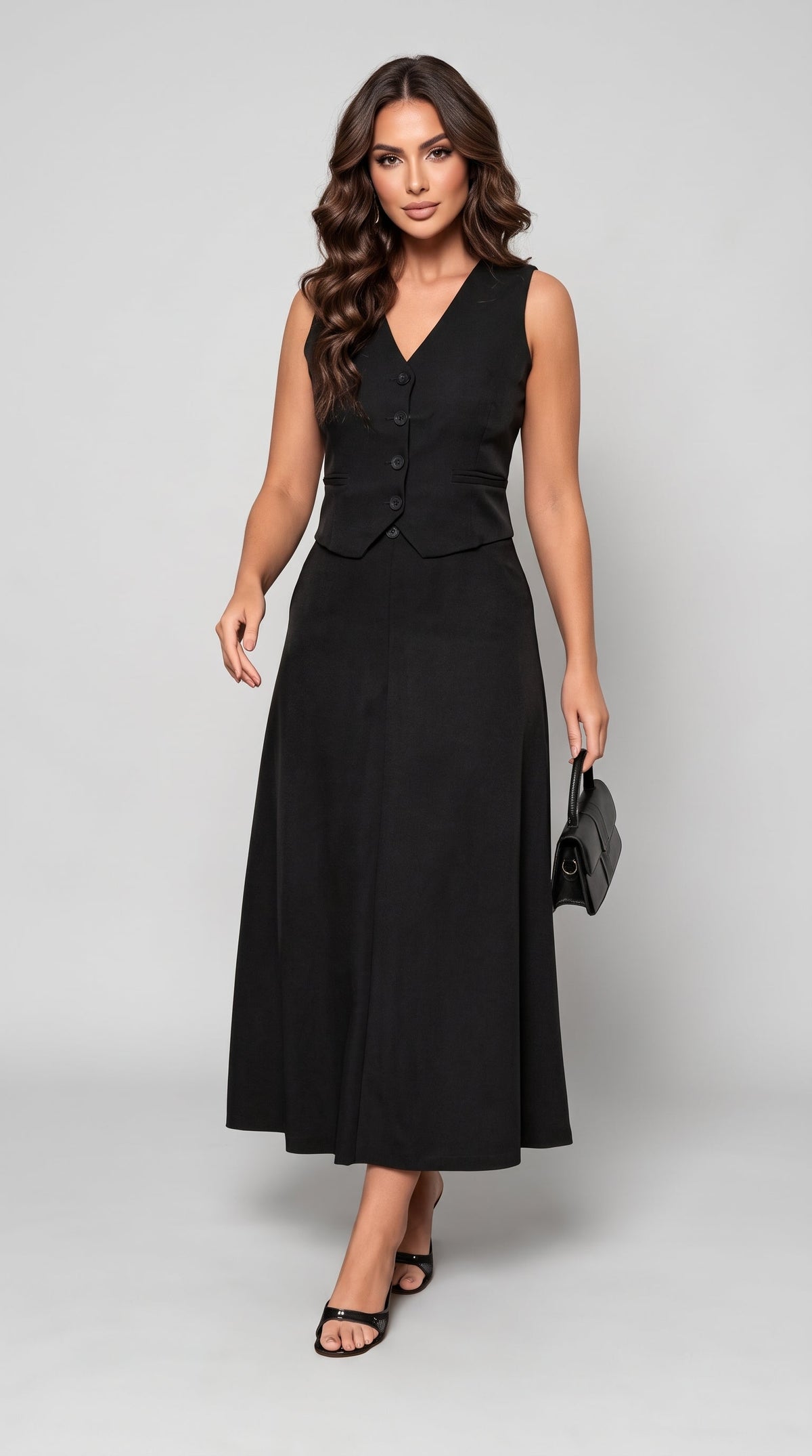 Conjunto Feminino Orlena preto com saia longa Zary Moda