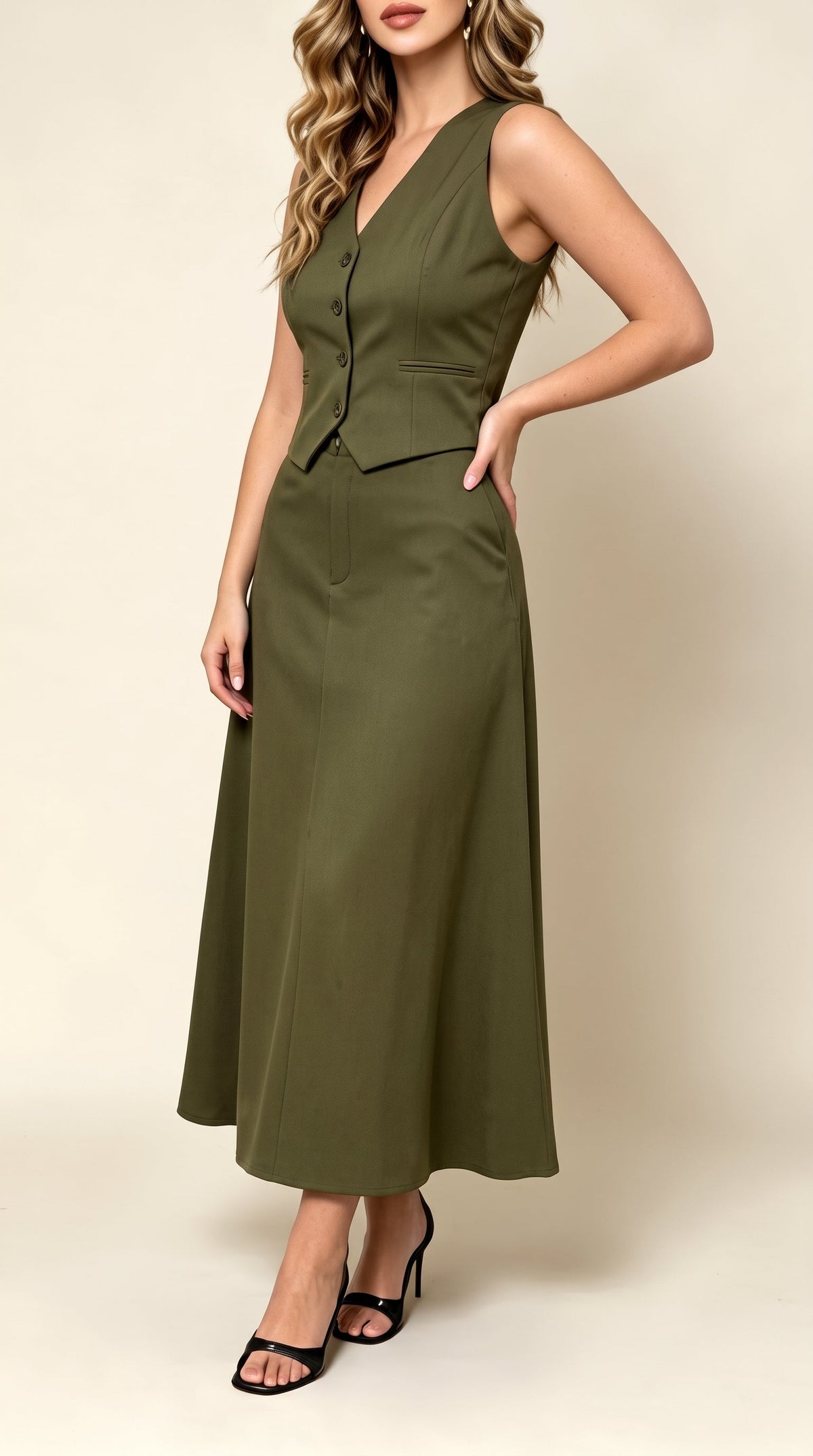 Conjunto Feminino Orlena verde com saia longa Zary Moda