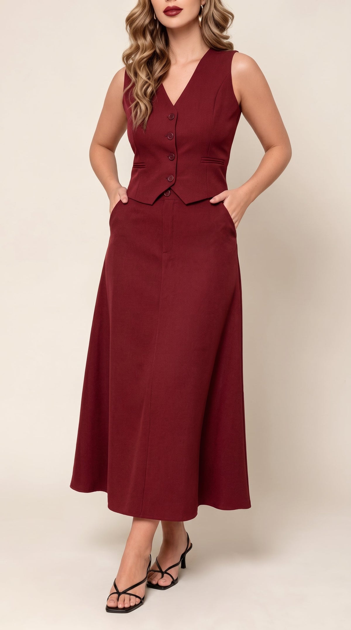 Conjunto Feminino Orlena vermelho com saia longa Zary Moda