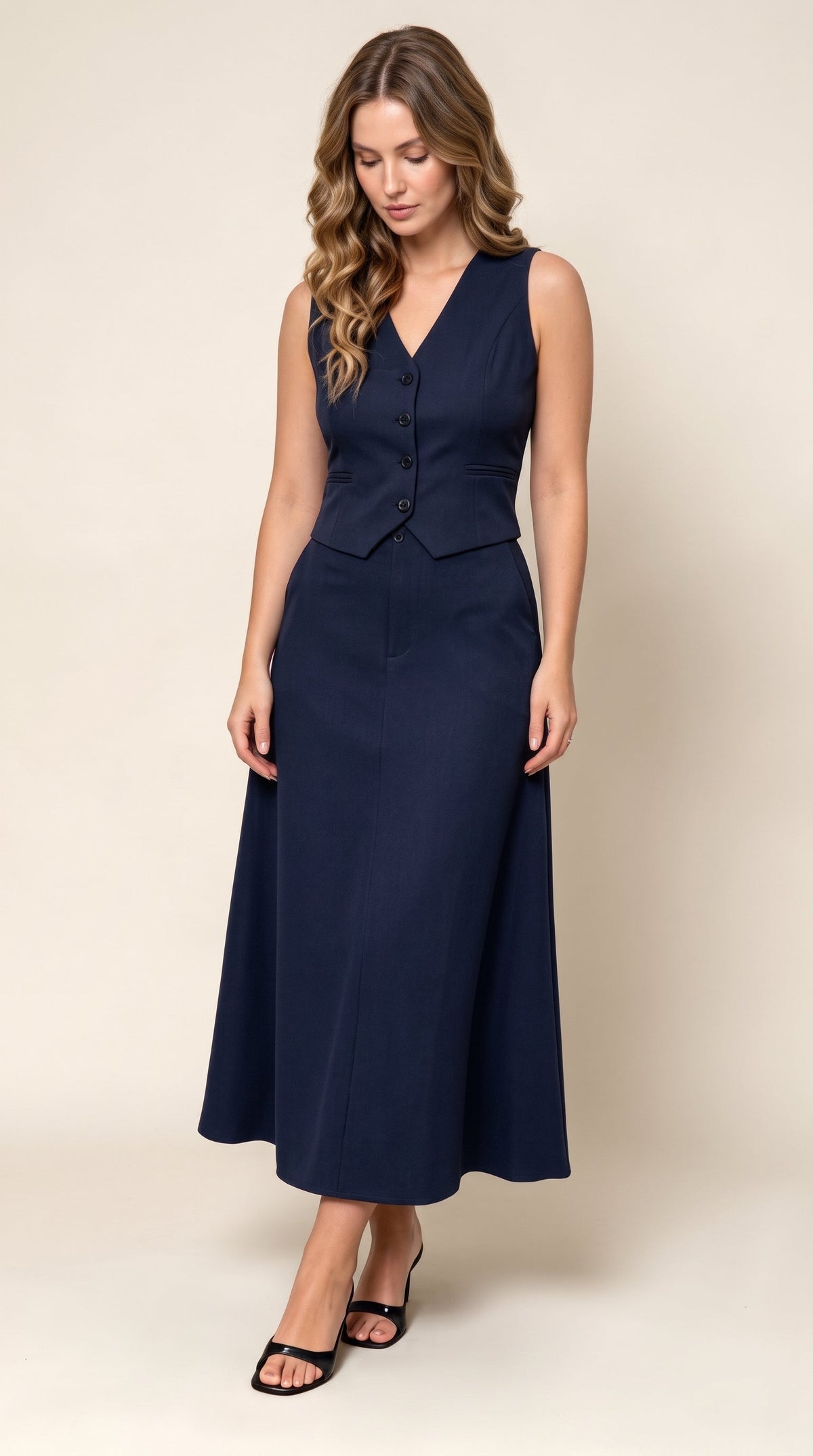 Conjunto Feminino Orlena azul com saia longa Zary Moda